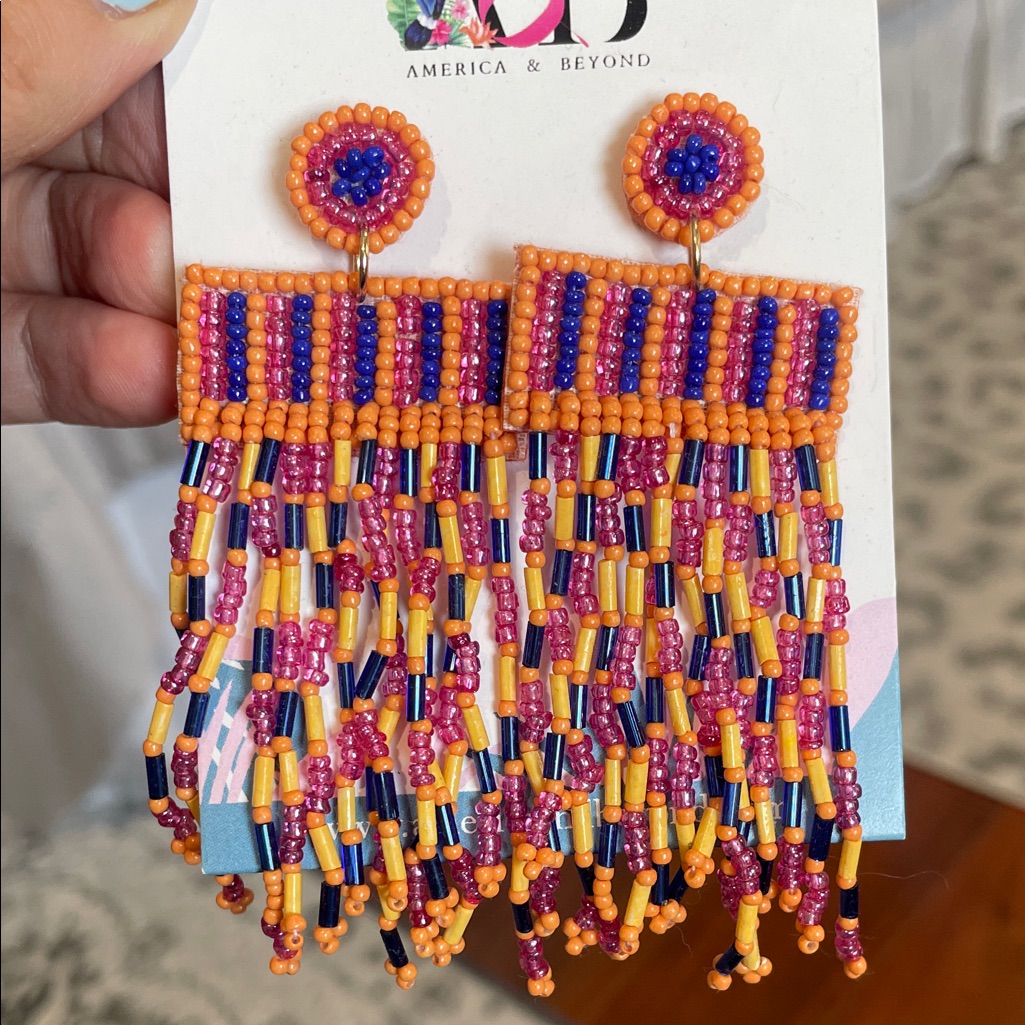American  Beyond Colorful Beaded Fringe Earrings Brand New